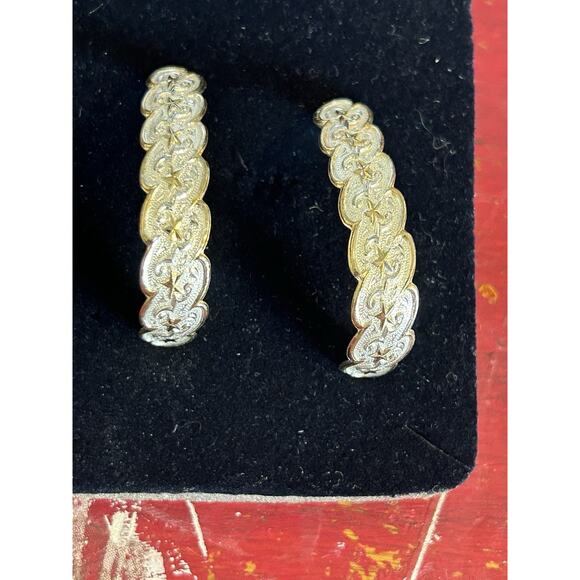 Montana Silversmiths Half Hoop Star Design Silver Gold Earrings Western Preloved - Picture 1 of 10